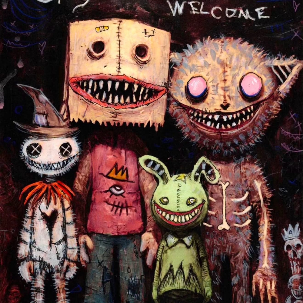 Spooky Plush Art Print - Green, Pink & Brown Character Poster
